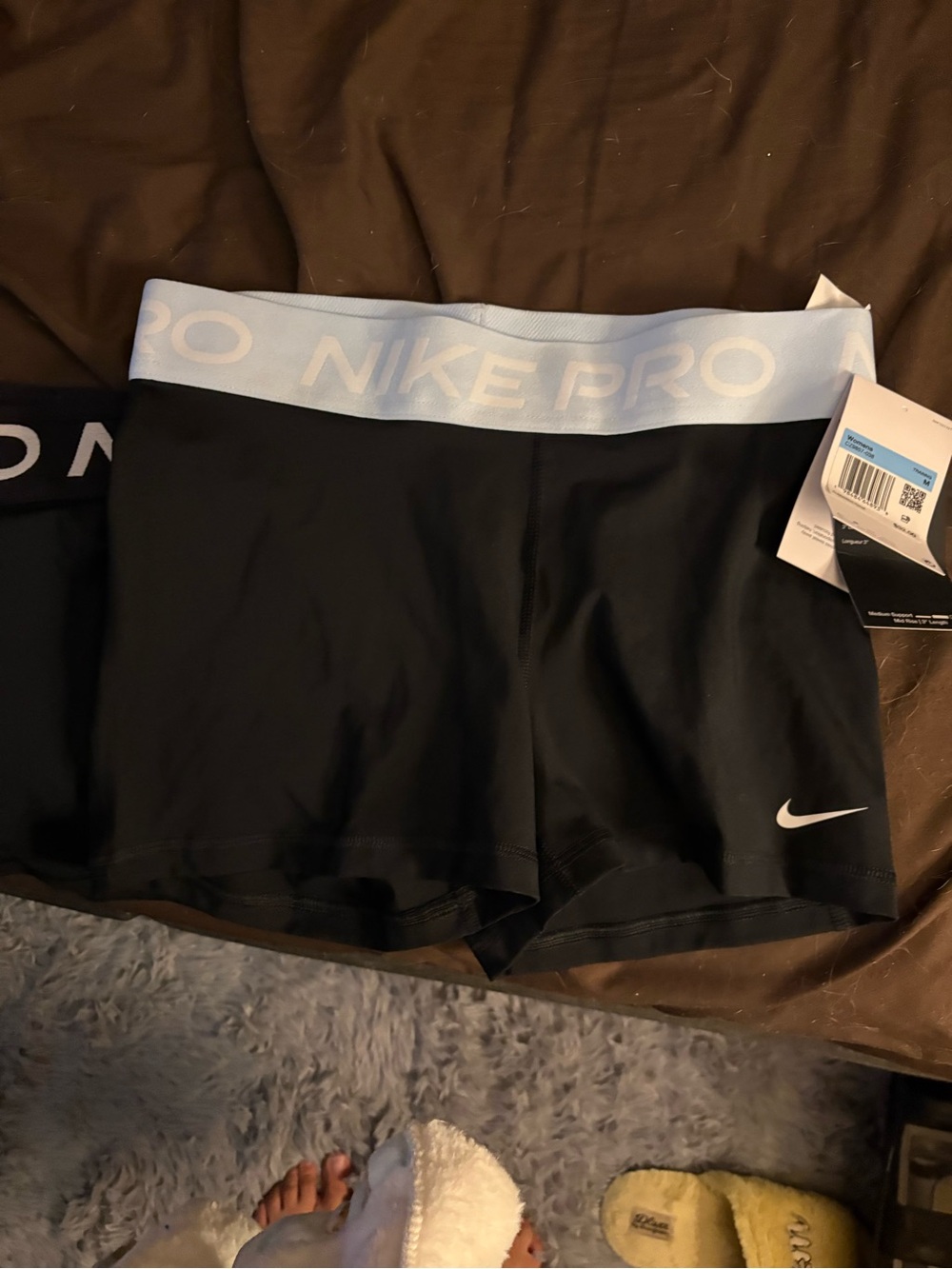 Nike Black Compression Shorts with Light Blue Nike Pro Waistband & solid black